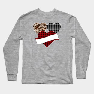 Women's Striped Plaid Printed Heart Valentine's Day Long Sleeve T-Shirt